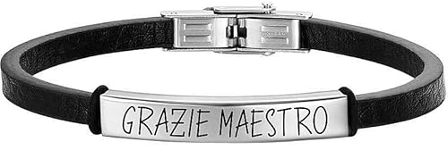 Luca Barra Armband, Armband für Herren aus Leder, danke Meister mit schwarzer Emaille, Referenz ist BA1575, Hypoallergener Stahl