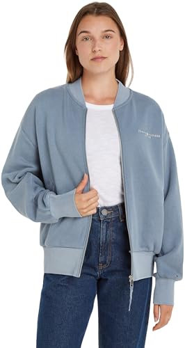 Tommy Hilfiger Damen Sweatshirt mit Reißverschluss Muted Zipup Jacket ohne Kapuze, Blau (Blue Coal), M-L