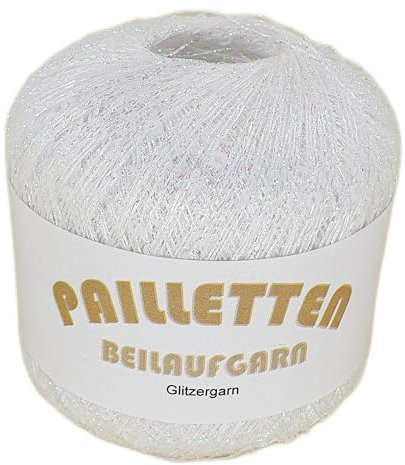 Pailletten Beilaufgarn auf 25 Gramm Knäuel in verschiedenen Farben (Weiß-Irisé mit Pailletten in Weiß)