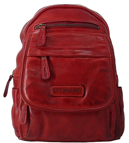 Rucksack Damenrucksack Frauen von Hill Burry | Elegant Leder für Damen | Daypack Lederrucksack Vintage Cityrucksack Rucksackhandtasche | Lederrucksack Echtleder | Waschleder Daypacks rot red