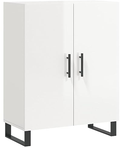 vidaXL Sideboard, Kommode mit viel Stauraum, Highboard Wohnzimmerschrank mit Türen Metallfüßen, Schrank Anrichte Beistellschrank, Hochglanz-Weiß Holzwerkstoff