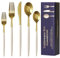 Gold Tableware Set, 30 Piece Stainless Steel Cutlery Set, White Handle Knife Fork Spoon Set, 6 Person Dinner Set, for Party Dating, Western Cuisine, Christmas, Wedding