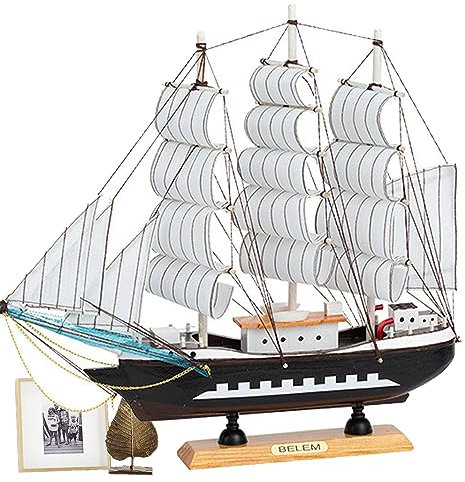 ANYBOY Holz Segelboot Modell, 33CM Segelschiff Dekoration Modell Mediterraner Stil, Für Geschenke Und Schreibtisch Deko