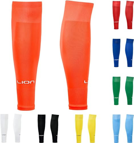 LION SPORTSWEAR Kids/Youth Football Sock Sleeves To Accompany Grip Socks - Fits Over Calf/Shin Pads - Variety Of Colors To Match Your Team Kit (Orange)