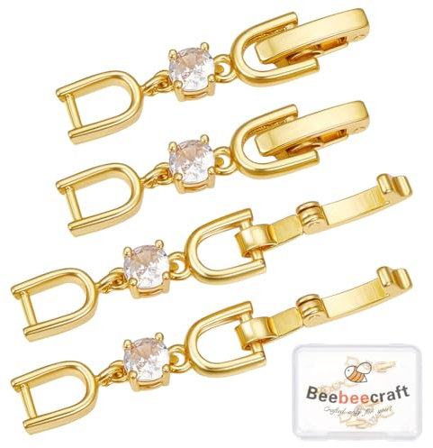 Beebeecraft 1 Box 6pcs Bracelet Extender Clasps 18K Gold Plated Cubic Zirconia Crystal Fold Over Extension Clasps for DIY Jewellery Necklace Crafts Making