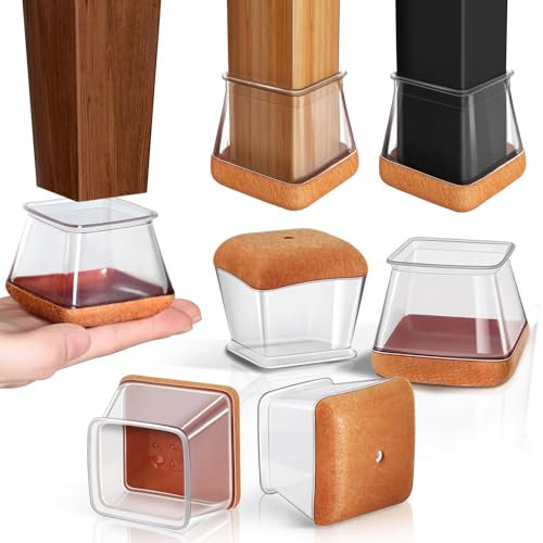 32 pezzi Feltrini per Sedie Quadrati, Gommini per Sedie Con feltrini aggiornato ispessito, Trasparente Tappi Silicone, Protezioni per Gambe di Sedie Mobili per Pavimenti in Legno(Fit: 20-26mm)