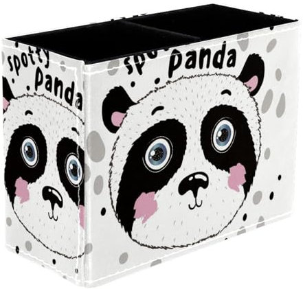 VAPOKF Pot à crayons panda à pois pour bureau, 2 compartiments, pot à crayons, pinceaux de maquillage, organisateur de fournitures de bureau pour la maison et le bureau