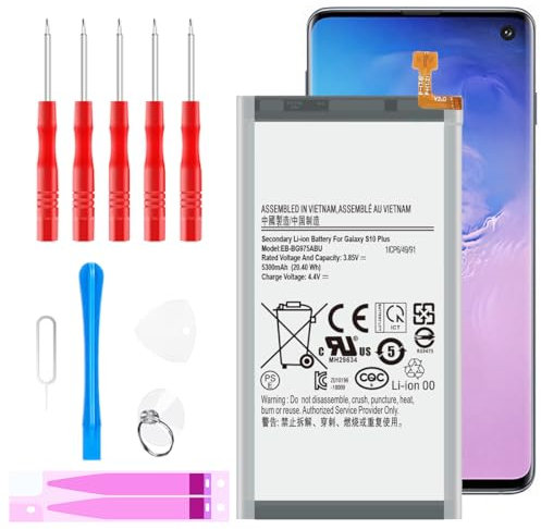 Akku für Samsung Galaxy S10 Plus, Hohe Kapazität für Samsung Galaxy S10 Plus/ S10+ SM-G975FAlle Modelle mit Reparatur Tool Kits 5300mAh