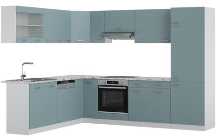 Vicco Eckküche R-Line, Blau-Grau/Weiß, 227 x 287 cm ohne Arbeitsplatte