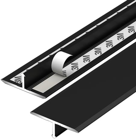 Übergangsprofil Selbstklebender Türübergangsstreifen aus Metall, T-Formteil, Das Die Verbindungsleiste für Laminat-Holzfliesen Abdeckt, Abziehen und Aufkleben, Einfach zu Installieren (Color : Black