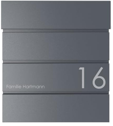 Briefkasten Manufaktur Briefkasten Kant mit Zeitungsfach - Design 1 individuell mit Ihrem Namen & Hausnummer (RAL 7016 anthrazitgrau)