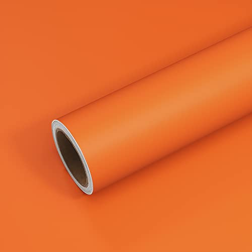 VEELIKE Épaissir Papier Peint Orange Mat Papier Peint Adhesif Mural Aalon Papier Adhesif pour Meuble Papier Vinyle Adhesif Cuisine Papier Peint Uni Rouleau Adhesif Decoratif Chambre 40cm×300cm