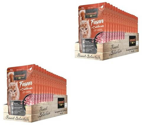 LEONARDO Katzenfutter nass Fasan & Cranberry, 2X 16 Beutel à 85 g, Finest Selection, Alleinfuttermittel für ausgewachsene Katzen ohne Zucker und Getreide, für empfindliche Katzen