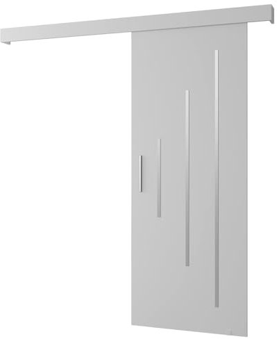 ABIKSMEBLE Salwador Y Système de Porte Coulissante avec un Cache Rail - Bandes Décoratives - Portes Coulissantes Murales Intérieures - Construction Solide - 90x204cm - Blanc Blanc Argent