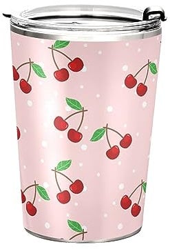 Anticsao Cute Cherry Fruit Tumbler with Lid and Straw, Insulated Stainless Steel Tumbler Cup, Double Walled Travel Coffee Mug Thermal Vacuum Cups for Hot & Cold Drinks 12oz