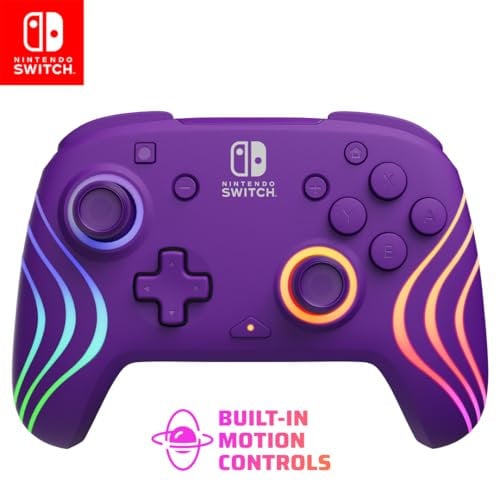 PDP Afterglow Wave Wireless Pro Controller with Full Motion for Nintendo Switch, Nintendo Switch - OLED Model, 8 RGB LED Lighting Zones, 30 Foot Range, 20 Hour Rechargeable Battery Purple