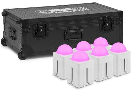 BeamZ Professional Pro KUBE20WH Akku LED Spot 6er Set inkl. Flightcase und Zubehör, IP65 Uplight Outdoor und Indoor, Wireless DMX, Licht Baustein-System mit 20 Watt RGBWA-UV-LEDs, Disco Licht - Weiß