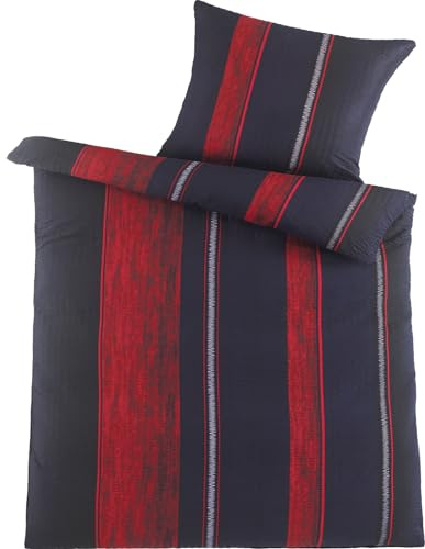 KH-Haushaltshandel 2-TLG. Seersucker Bettwäsche, 135 x 200 +80x80cm, schwarz rot, gestreift, bügelfrei, (W415500)