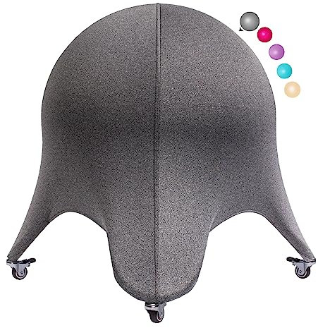 ENOVI Sitzball Mit Überzug Und Möbelrollen, Sitzball Büro, Bürostuhl Ergonomisch (Deepspace Grau, 60-65cm Sitzhöhe)