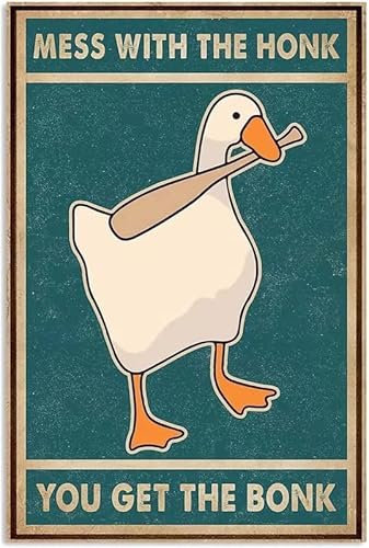 Metallschild Duck Mess With The Honk You Get The Bonk, Vintage-Dekor, Kunstschild, Zuhause, Küche, Bar, Café, Club, Höhle, Wanddekoration, Retro-Blechschild, 30 x 43 cm