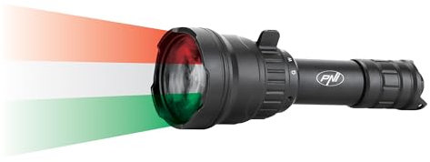 PNI Adventure F300 LED-Taschenlampe in 3 Farben, weiß, rot, grün, Entfernung 500 m, Lichtstrom 540 lm, 18650 3000 mAh Akku im Lieferumfang enthalten, Batterieladegerät enthalten, Zoom- und
