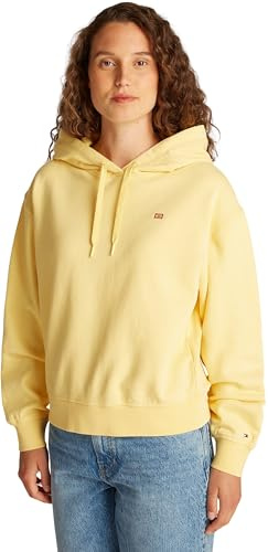 Tommy Hilfiger Damen Hoodie Contrast Flag Regular Fit, Gelb (Citronella), S