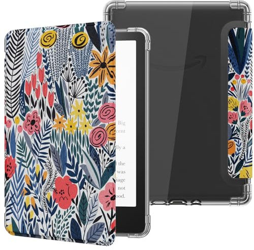 MoKo Custodia Compatibile con 6 Pollici Tablet e Libro digitale 2024/2022, Cover Leggera con per eBook Reader in TPU Morbido Auto Sveglia/Sonno per Tablet, Fiorellino con foglia blu