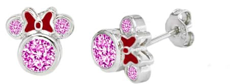 Kaguyo Minnie Maus Ohrringe, 925 Sterling Silber Amethyst weiß Blau rosa Emaille-Schleife Zirkonia Mickey Maus Ohrstecker für Frauen Mädchen, Geburtstagsgeschenk (rosa)