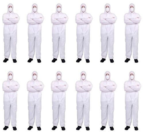 Tradineur - Pack de 12 Trajes Protectores de Trabajo, Mono desechable, Integral, Multiusos, protección, Bricolaje, Pintura, mecánica (Blanco - Talla única - Unisex)
