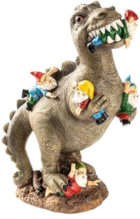 DcnrInsr Statues de Jardin de Nains de Dinosaures, Décoration Extérieure, Cadeaux d'anniversaire pour Maman, Sculptures de Dinosaures Mangeant des Gnomes Durables 15 X 10 X 7 cm