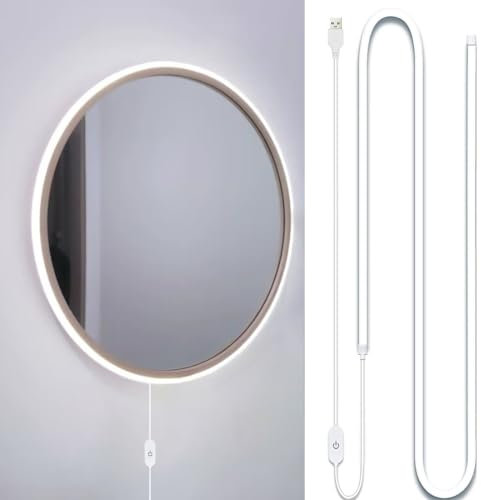 10 Ft White LED Neon Light, USB Led Strip Light, Outdoor Neon Strip Lights, Dimmable Touch Control Lights Strip for Mirror, Bedroom, Kitchen, Cabinet, Home Décor