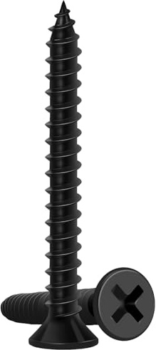Wood Screws 1-1/2 Inch, 80 PCS FIXLINK Premium Flat Head Phillips Black Wood Screws, Self Tapping Electrophoresis Used in Indoor Furniture, Woodworking (#8 x 1-1/2)