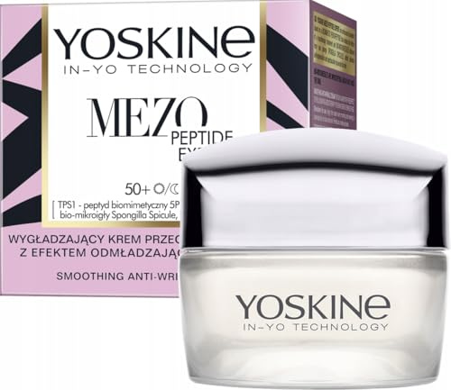 Yoskine Mezo Peptide Expert Glättende Anti-Aging Gesichtscreme 50+ | mit biomimetischem Pentapeptid, Hyaluronsäure, Stimu-Koffein und Bio-Mikronadeln, 50 ml