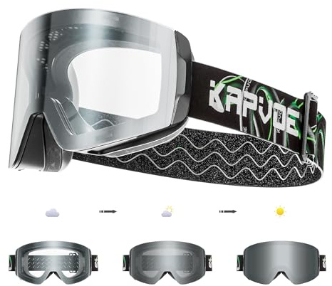KAPVOE Maschera da Sci Fotocromatica con OTG Lenti Magnetiche, Antifog, Protezione UV400, Compatibile con Caschi K0718