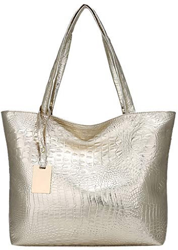 FGUUTYM Kleid Mit Taschen Für Hochzeit solide tote Schulter Mode große Handtasche Zwei Taschen Rucksack (Gold, One Size)