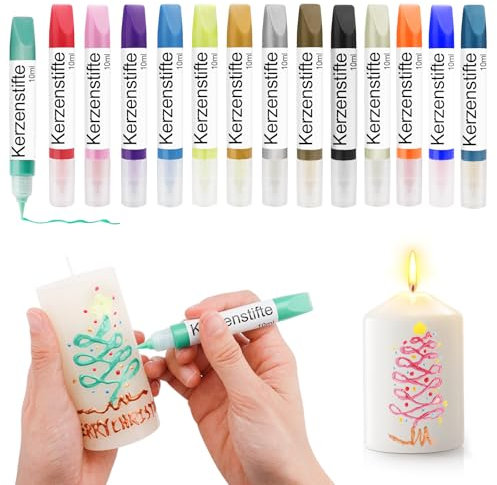 Scentoria 14 Stück Wachsstifte für Kerzen, Kerzen Bemalen Set 14x10 ml Kerzenstifte, Keramik Bemalen Set, Kerzen Selber Machen Set, Candle Pen, Kerzenstifte zum Verzieren （Perlglanz）