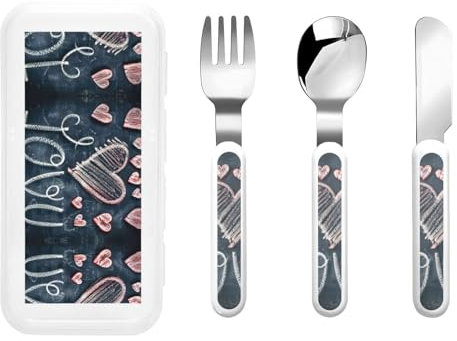 I Love You Words with Hearts Print Utensils Silverware Set,Safe Spoons and Forks Knife, Stainless Steel,Dishwasher Sa