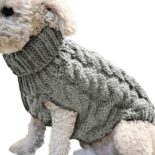 Small Dog Jumper Dog Sweaters Turtleneck Knitted Pullover Elastic Dog Christmas Sweater Winter Thick Warm Classic Dachshund Clothes for Chihuahua Yorkie Teacup Cat Gray M