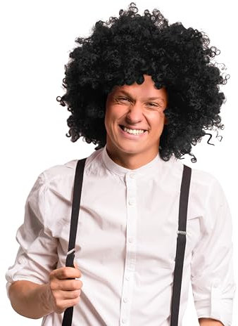 KarneLux Afro Perücke - Lockenperücke Accessoire Karnevalskostüm für Damen und Herren - Ideal für Fasching, Karneval oder Motto Partys (Schwarz)