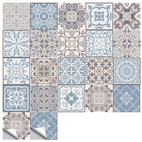 BQRKOTM 20Pz Adesivi per Piastrelle Cucina e Bagno, PVC Autoadesiva Mosaico Sticker Piastrelle Adesive, Impermeabile Mosaico Adesivi Parete per Piastrelle, Stile Architettonico retrò (10x10cm)
