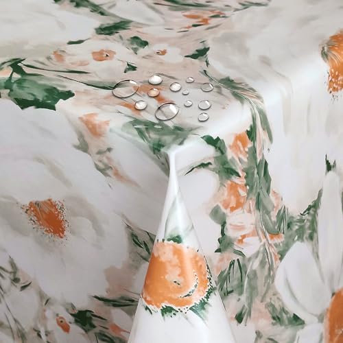 Wachstuch Wachstischdecke Tischdecke Kamillenblüten Weiß Quadratisch 100 x 100 cm abwischbar