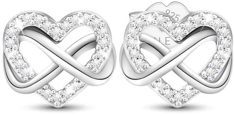 Herz Ohrringe Sterling Silber 925,Glänzend Infinity Damen Ohrstecker,Geschenk für Frauen