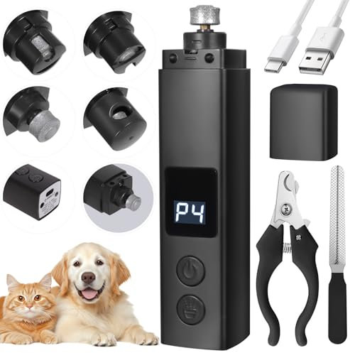 BUOAZR Lime à Ongles Chien, 4 Vitesses Coupe-Ongles Electrique Rechargeable Animaux de Compagnie avec Lumières LED, Silencieuse45 DB, 3 Ports pour Grands, Moyens et Petits Chiens Chats(Noir)