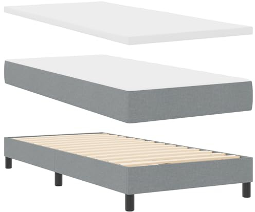 vidaXL Hellgraues Bettgestell mit Lattenrost für Einzelmatratze, Polsterbett, robuste Holzbeine, modernes Schlafzimmermöbel-Design, einfache Montage, enthaltene Holzwerkstoffe, Polyester