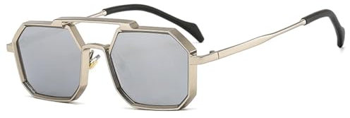ETETGVG Punk-Polygon-Sonnenbrille für Damen und Herren, Retro-Brille, Metall, klarer Spiegel, trendiger UV400 (Silber-Mercury)
