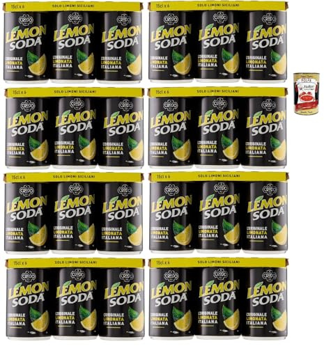Italian Gourmet Lemon Soda mini, limonata italiana Dose 48 x 150ml | Mit Fruchtfleisch aus Zitronen, bibita frizzante fresca per unterwegs, Gesamtnettogewicht 7,2 L + Kostenlos Polpa 400g