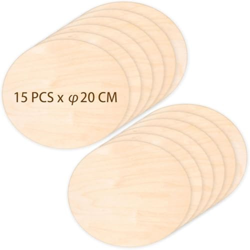 JCTEEY 15 Stück Runde Holzscheiben zum Basteln, Runde Holzscheiben 20cm Durchmesser, Unbehandelte Holzplatte Rund, Holzplatten Deko für DIY Handwerk, Weihnachten Anhänger, Tür Schilder, Plaketten