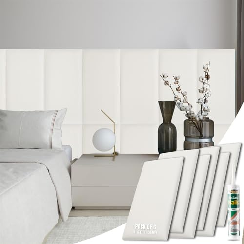 NOVECRAFTO Velvet Padded Wall Panels Set of 6 - Cream Upholstered Anti-Collision Panels with Adhesive - H23.6 x W11.8 (60x30cm) Cushioned Paneling for Beds, Kids Room, Hallways & Feature Walls