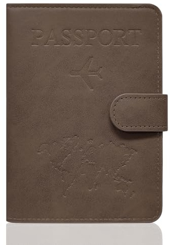 REEKNOKOL Porte-Passeport, étui en Cuir PU, Porte-Documents de Voyage Universel pour Passeport, Cartes de crédit, Cartes de Visite, Cartes d'embarquement, Billets (Marron)