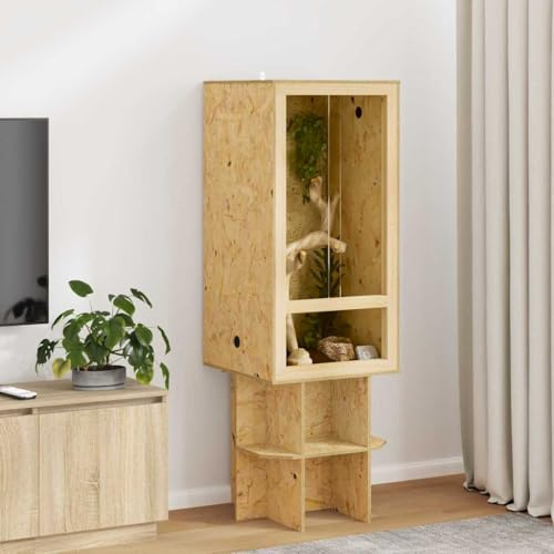 INLIFE Terrarium OSB 50x50x100 cm pour Reptiles et Lézards Porte Coulissante en Verre Ventilation Latérale
